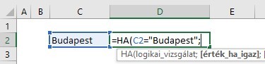 HA függvény szöveges cellára