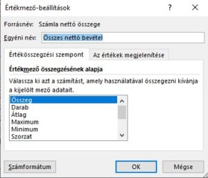 Mezőbeállítások ablak