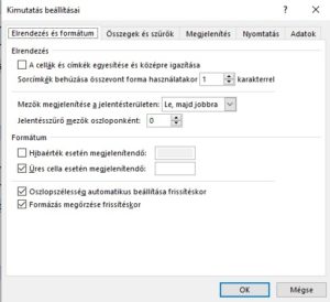 Pivot alapbeállítások 3