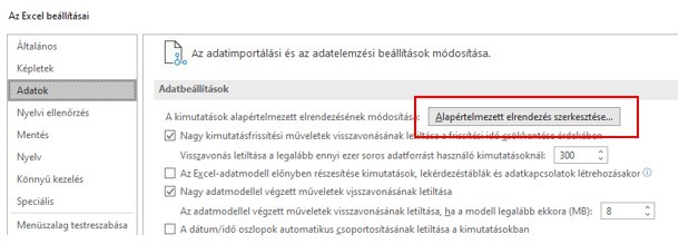 kimutatás alapbeállítások