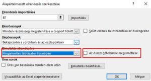 Kimutatás elrendezés alapbeállítás