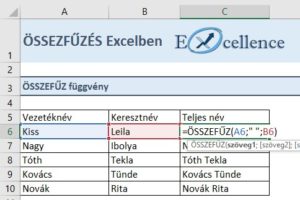 összefűz függvény