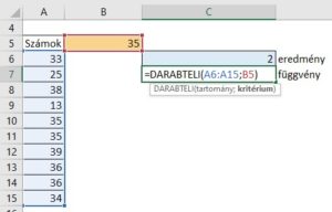 DARABTELI függvény excel