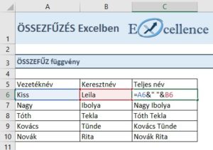 excel összefűz