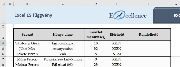 Excel ÉS függvény
