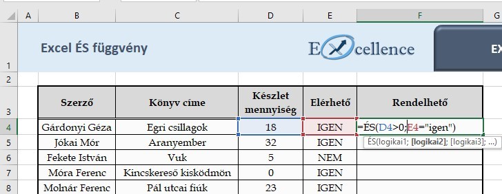 Excel ÉS függvény példa