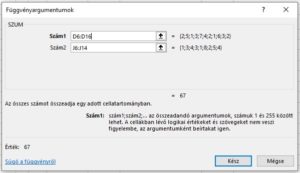 Excel SZUM függvény példa