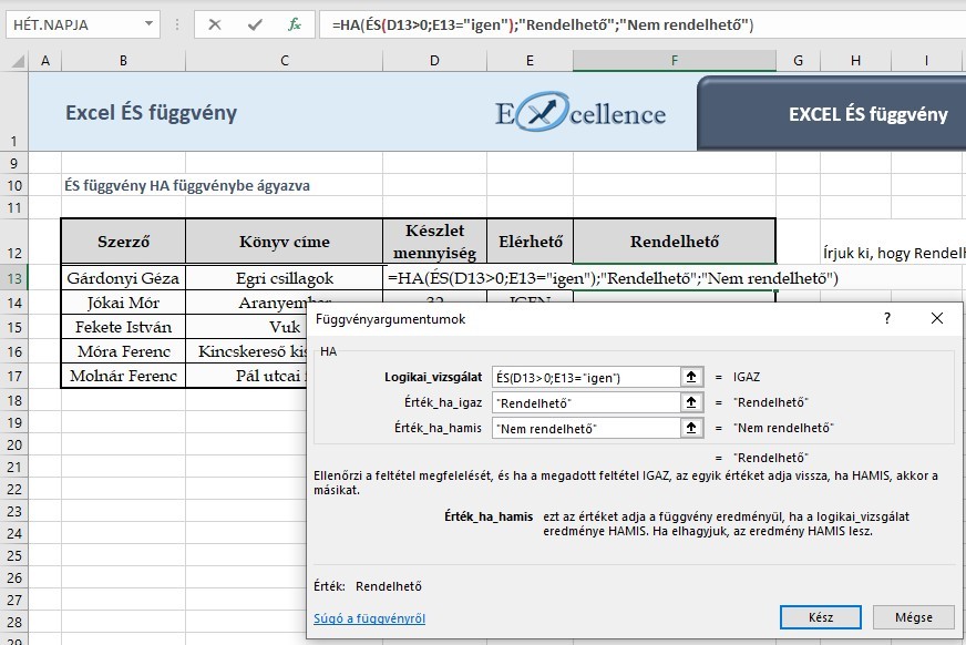 Excel ÉS függvény
