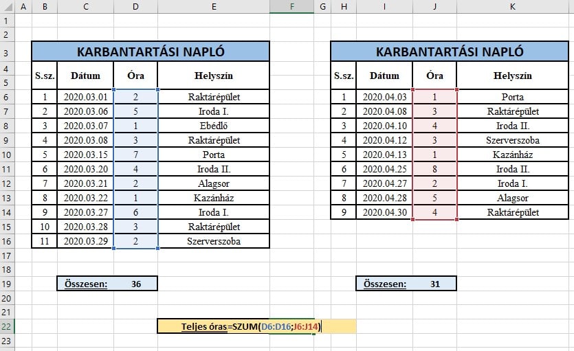 Excel szum függvény két tartomány Excel szum függvény két tartomány