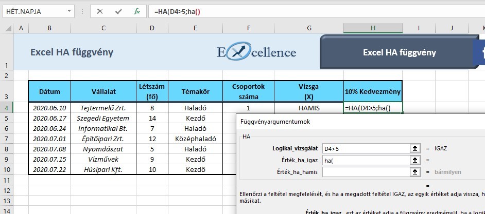 Excel ha függvény egymásba ágyazás