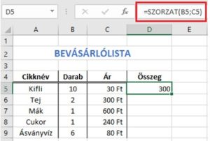 Excel függvények