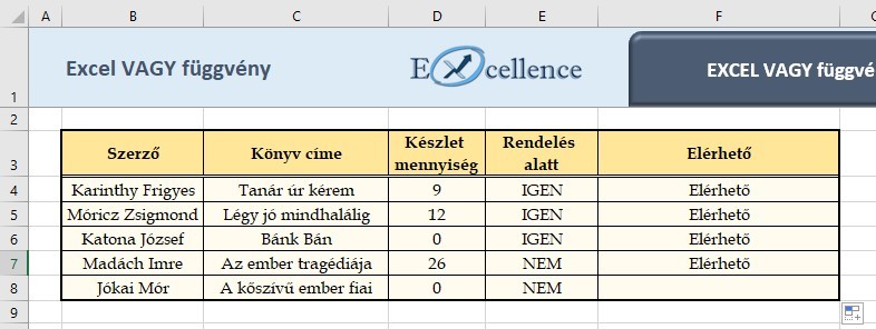 EXCEL vagy függvény