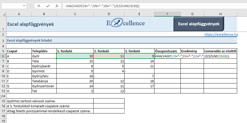 Excel alapfüggvények feladat – SZUM, ÁTLAG, ÉS, VAGY Excel alapfüggvények feladat – SZUM, ÁTLAG, ÉS, VAGY