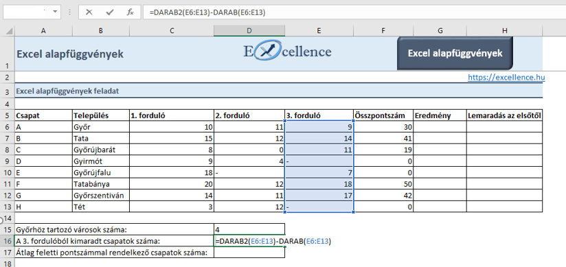 Excel alapfüggvények feladat – DARAB, DARAB2 függvények Excel alapfüggvények feladat – DARAB, DARAB2 függvények