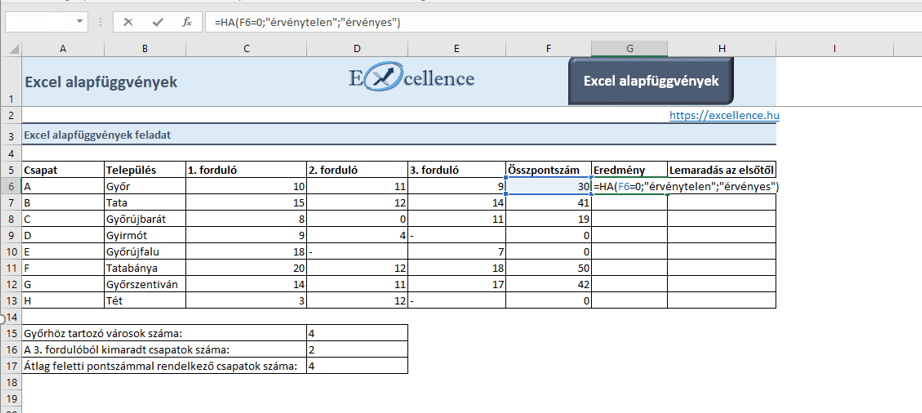 Excel alapfüggvények feladat – HA függvény Excel alapfüggvények feladat – HA függvény